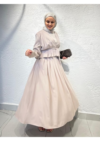 Moda Ala Belden Bağlamalı Ceketli Takım Bej indirimleri