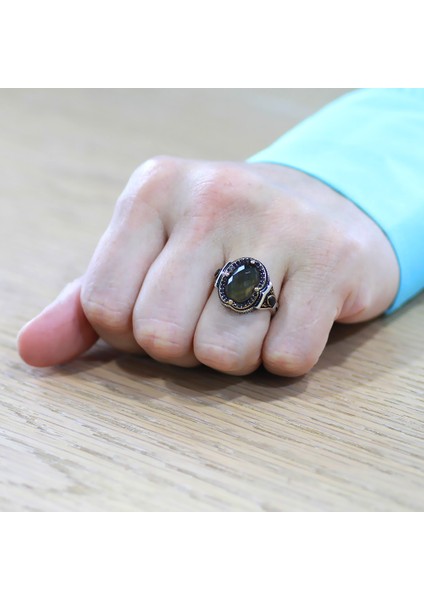 Faset Kesim Zultanit Taşlı Kral Tacı Tasarım 925 Ayar Gümüş Erkek Yüzük modelleri