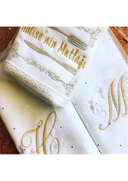 Kişiye Özel Nakışlı Kadife Beyaz El Havlusu 3 Lü Set 30 x 50 cm
