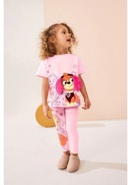 Pembe Renk Peluş Kulak Detaylı Itfaiyeci Köpek Baskılı Pamuklu T-Shirt Tayt Alt-Üst Takım fiyatları