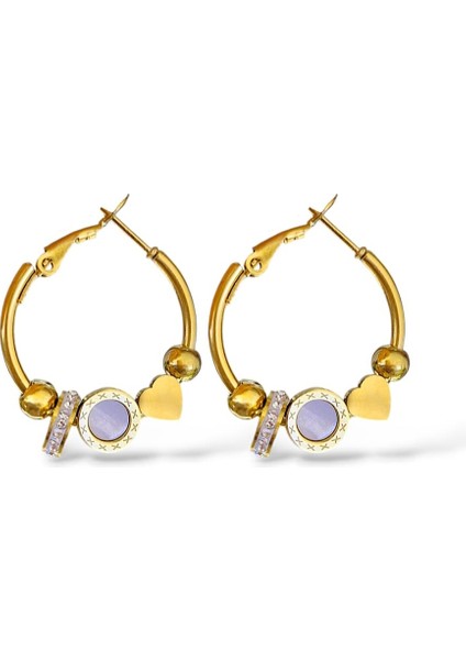 Sedef Detay Charmlı Halka Çelik Küpe