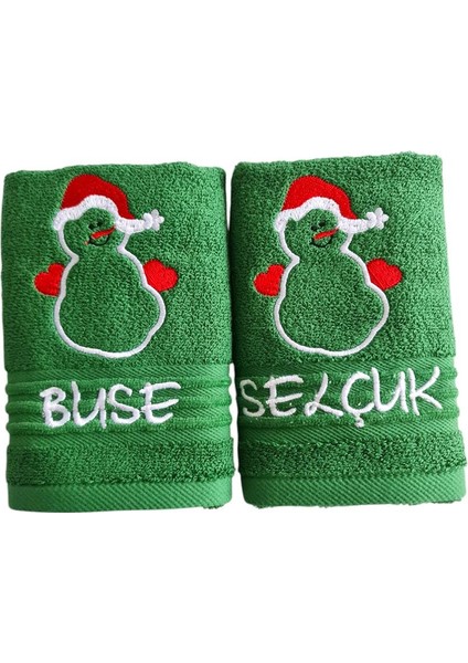 Isim Nakışlı Yılbaşı Havlusu 2 Li Set- 30 x 50 cm Yeşil