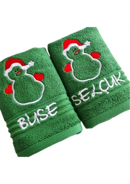 Isim Nakışlı Yılbaşı Havlusu 2 Li Set- 30 x 50 cm Yeşil