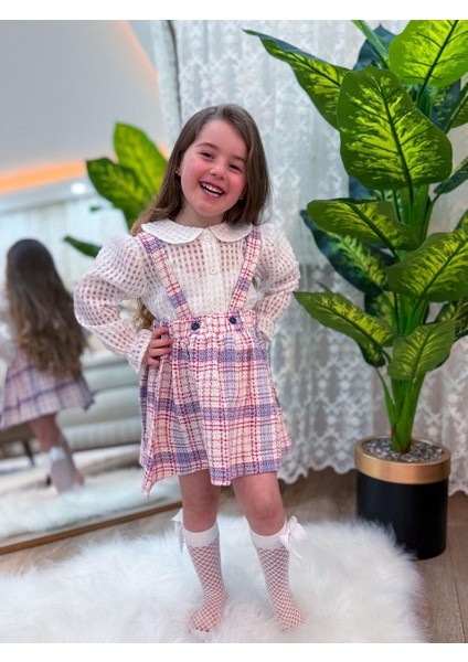 Kız Çocuk 2'li Takım - Ekose Detaylı Slopet Elbise ve Gömlek 3-10 Yaş
