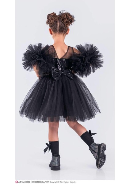 Kız Çocuk Pon Pon Kollu Tütü Etekli Elbise modelleri