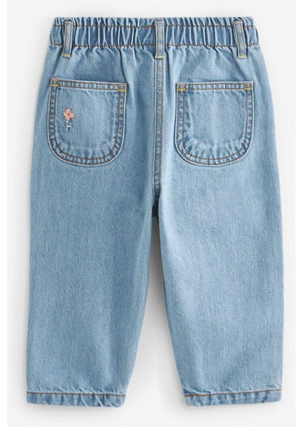 Kız Çocuk Denim Mavi Çiçek Nakışlı Kot Pantolon fırsatları