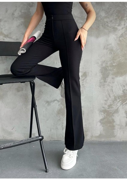 Likralı Önden Dikişli Beli Lastikli Palazo Pantolon