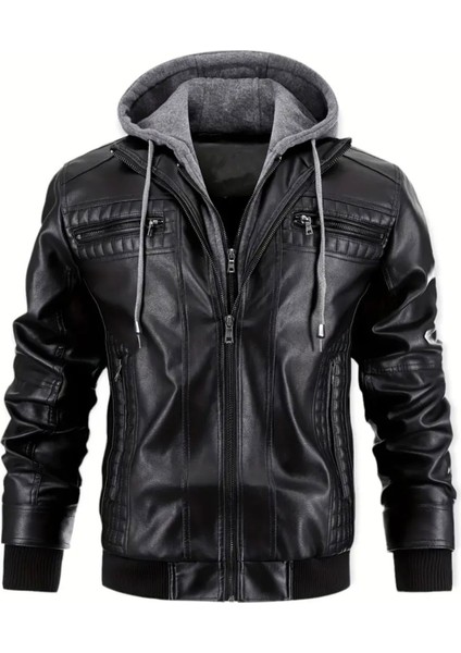 Kapüşonlu Hakiki Deri Dikiş ve Ribana Detaylı Mont fırsatları