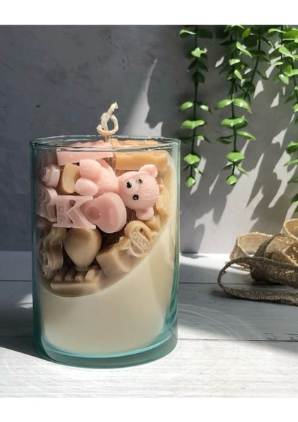 Kişiye Özel Isim Yazılabilir Ayıcıklı Romantizm Mum Doğal Soya Mumu