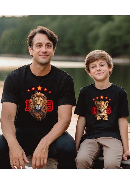 Baba Oğul Kombin 5 Yıldızlı Aslan Baskılı Taraftar Tişört/t-Shirt- (Tek Adet Fiyatıdır)