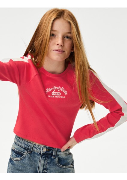 Pamuklu Grafikli Fitilli Sweatshirt (6-16 Yaş)