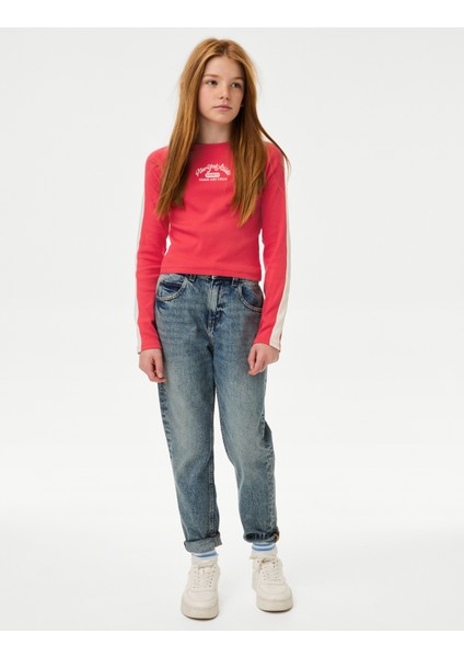 Pamuklu Grafikli Fitilli Sweatshirt (6-16 Yaş)