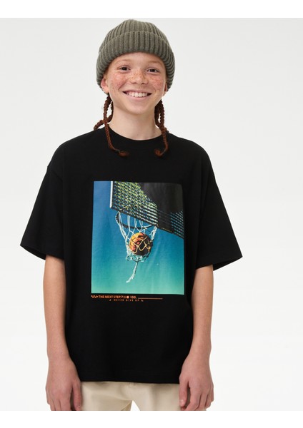 Saf Pamuklu Basketbol T-Shirt (2-16 Yaş)