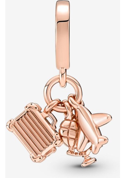 Uçak, Küre ve Bavul Üçlü Rose Sallantılı Charm fiyatları