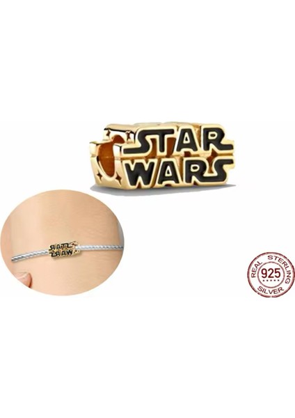 Star Wars Gold Renk Yazılı Charm 925 Ayar Gümüş fiyatları