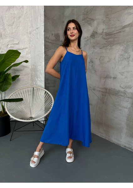 Saks Askılı Elbise
