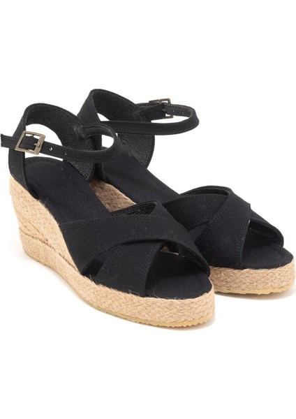 Gerçek Elişi 9cm Topuklu Platformlu Dolgu Topuk Keten Çapraz Sandalet Handmade fiyatları