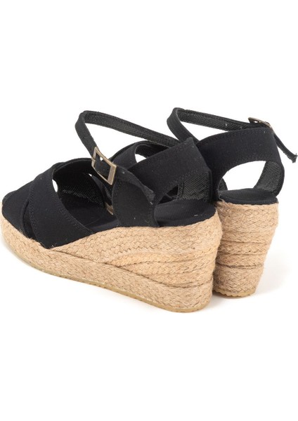 Gerçek Elişi 9cm Topuklu Platformlu Dolgu Topuk Keten Çapraz Sandalet Handmade modelleri