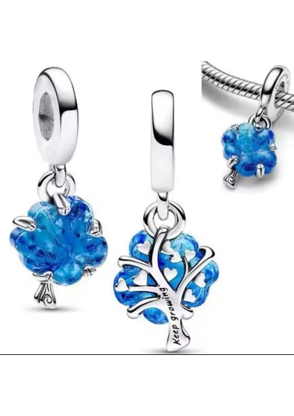 Gümüş Mavi Murano Aile Ağacı Charm