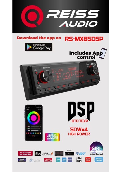 Audio RS-MX85DSP Dsp Işlemcili 3AMFI 4V Rca Çıkışlı Profesyonel Rgb Bluetooth-Usb Uygulama Kontrollü