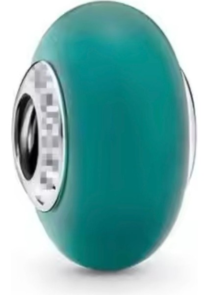 Gümüş Mat Yeşil Murano Cam Charm