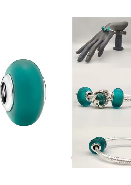 Gümüş Mat Yeşil Murano Cam Charm modelleri