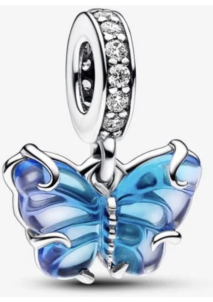 Mavi Murano Cam Kelebek Sallantılı Charm