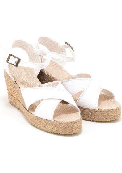 Elişi 9cm Topuklu Platformlu Dolgu Topuk Keten Çapraz Sandalet Handmade fiyatları