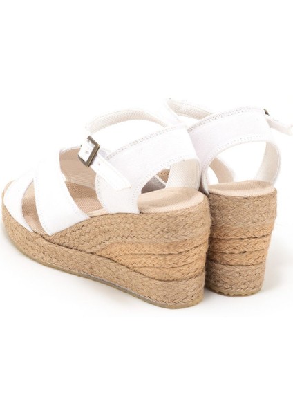 Elişi 9cm Topuklu Platformlu Dolgu Topuk Keten Çapraz Sandalet Handmade modelleri
