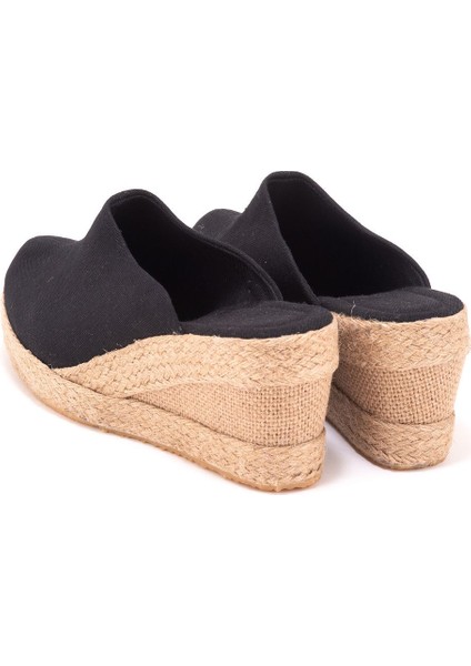 Elişi Platformlu Burnu Kapalı Elişi Hasır Keten 9cm Topuk Sabo Terlik Handmade