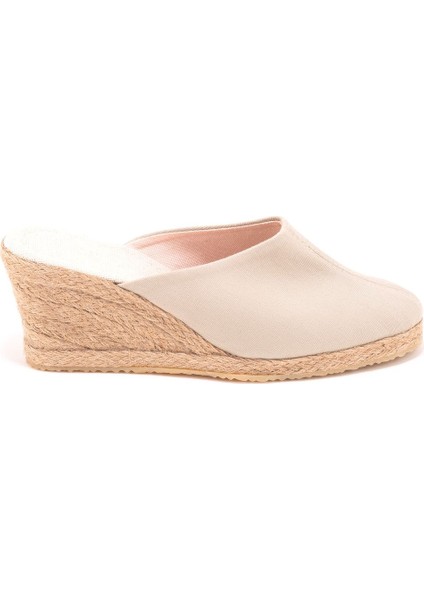 Açık Bej Elişi Burnu Kapalı Hasır El Işi Kadın Keten Günlük Terlik Handmade