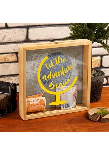 The Adventure Begin Tasarımlı Ahşap Kumbara