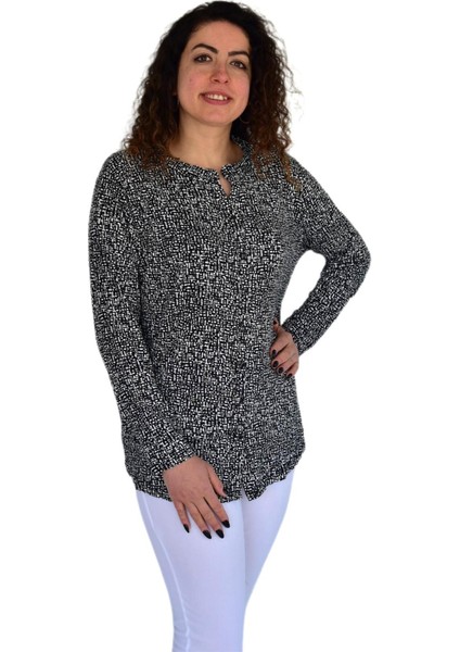 Kadın Baskılı Düğmeli Viscon Bluz BGL-ST04267