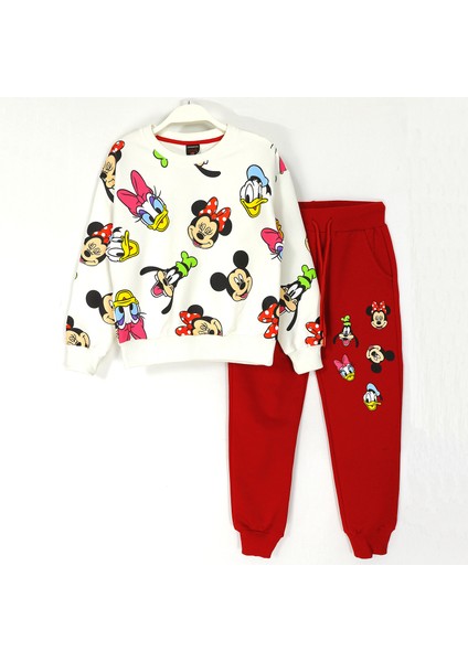 Minnie Mouse Daisy Duck Baskılı Mevsimlik Kız Çocuk Eşofman Takımı Ekru Kırmızı 001-0002029