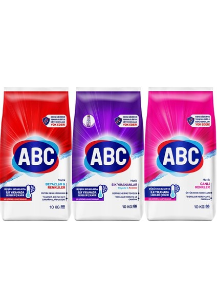 Matik Toz Çamaşır Deterjanı 30KG (3PK*10KG) Karma Set Klasik&sık Yıkananlar&renkler (198 Yıkama)