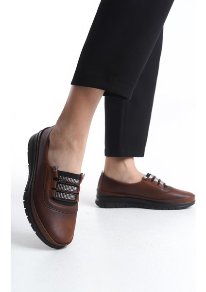 Kadın Comfort Taban Önü Taş Detaylı Ortopedik Ayakkabı Lastik Detaylı Rahat Günlük Ayakkabı