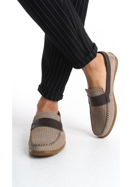 Erkek Deri Loafer Comfort Ayakkabı Dikişli Günlük Ayakkabı