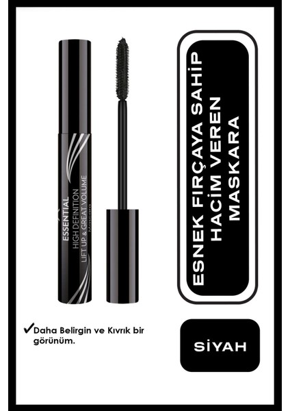 Essential High Definition & Lift Up&great Volume Mascara Black - Hacim Veren Maskara - 8691190070601