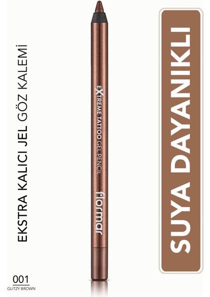 Işıltılı Kalıcı Göz Kalemi (Bakır) - Extreme Tattoo Gel Pencil - 001 Glitzy Brown - 8682536028837
