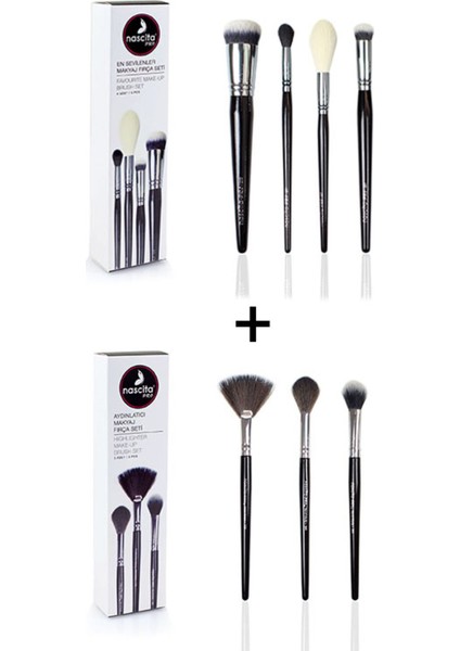 Pro 4 Lü En Sevilenler Makyaj Fırça Seti NASBRUSHSET54 + Aydınlatıcı Makyaj Fırça Seti - 49