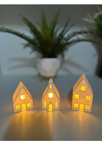 3D Baskı Beyaz Renk Ev Şeklinde Mumluk 3' Lü Set