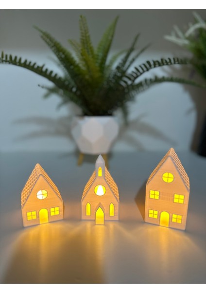 3D Baskı Beyaz Renk Ev Şeklinde Mumluk 3' Lü Set fiyatları