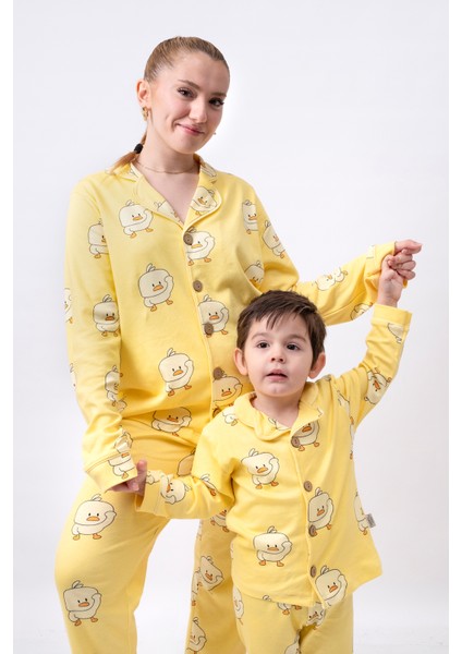 Pamuk Anne Bebek Çocuk Pijama Takımı Düğme Detaylı Desenli modelleri