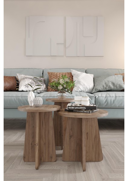 Wood Aria Mantar Sehpa 3'lü Set – Şık ve Fonksiyonel Zigon Sehpa, Yan Sehpa ve Orta Sehpa Takımı fiyatları