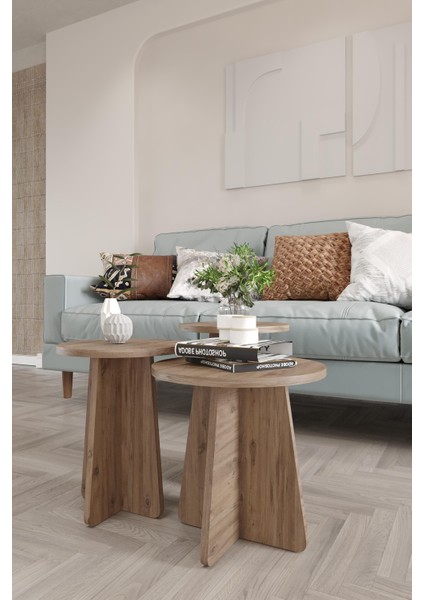 Wood Aria Mantar Sehpa 3'lü Set – Şık ve Fonksiyonel Zigon Sehpa, Yan Sehpa ve Orta Sehpa Takımı fırsatları
