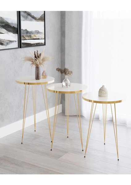Wood Aria Zigon Sehpa, Gold Tel Ayak Sehpa, Gold Zigon Sehpa, 3lü Zigon Sehpa, Gold Sehpa, Altın Rengi fiyatları