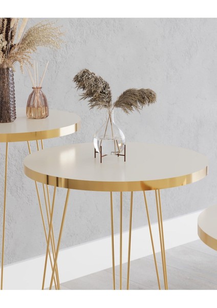 Wood Aria Zigon Sehpa, Gold Tel Ayak Sehpa, Gold Zigon Sehpa, 3lü Zigon Sehpa, Gold Sehpa, Altın Rengi fırsatları