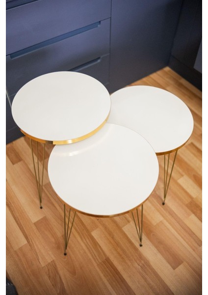 Wood Aria Zigon Sehpa, Gold Tel Ayak Sehpa, Gold Zigon Sehpa, 3lü Zigon Sehpa, Gold Sehpa, Altın Rengi indirimleri