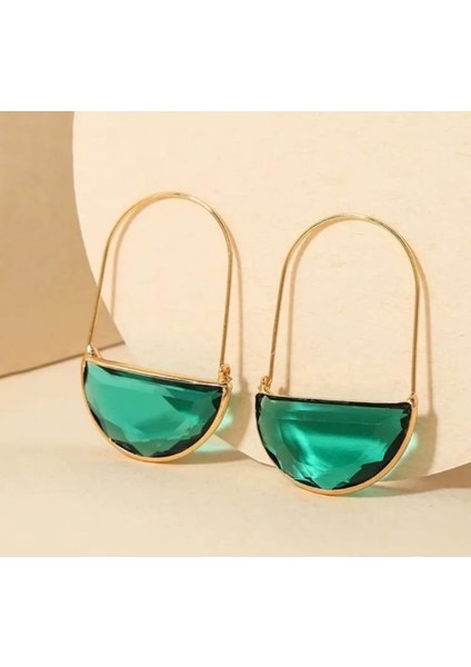 Yeşil Bohem Altın Kaplama Küpe