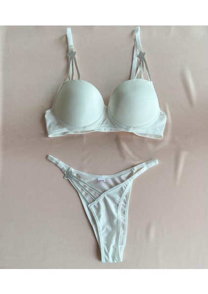 Yıldız Taşlı Beyaz Sütyen Takımı fiyatları